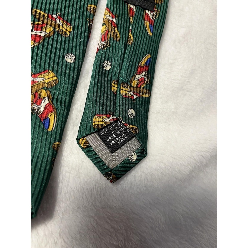 Fendi Cravatte Mens Green 100% Silk Golf Shoes Pattern Italian Designer Neck Tie - Picture 6 of 6